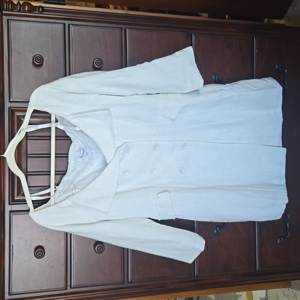 NWT, Reveuse, White Double-Breasted Dress, Sz. L - Picture 7 of 10